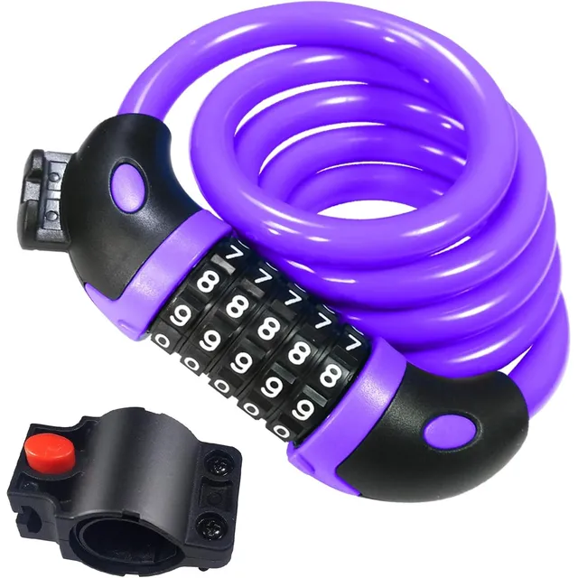 REHKITTZ Candado de cable con combinación de 5 dígitos – Morado