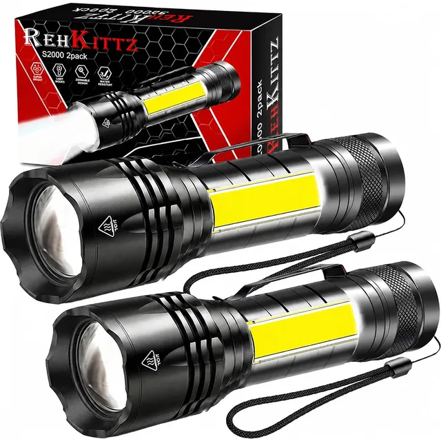 REHKITTZ S2000 zaklampen met rood-wit zijlicht – 2-pack